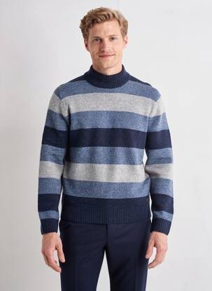 Pull maille tricot manches longues bleu PIERRE CARDIN homme