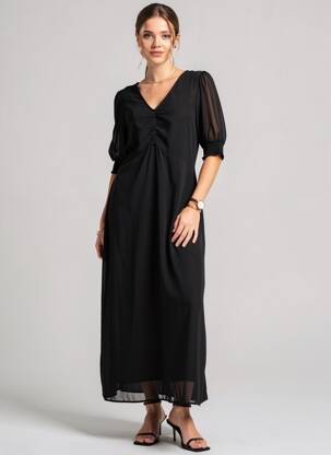Robe longue manches courtes manches courtes noir KAFFE femme