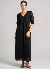 Robe longue manches courtes manches courtes noir KAFFE femme