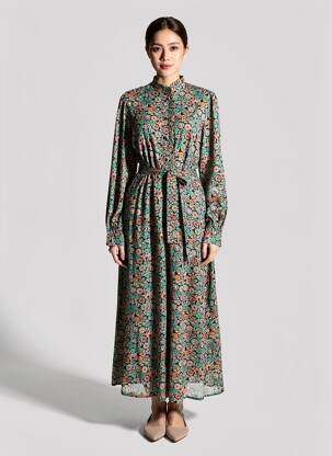 Robe longue tissage popeline manches longues noir C'EST BEAU LA VIE femme