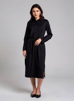 Robe mi-longue manches longues manches longues noir BASE LEVEL femme
