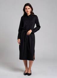 Robe mi-longue manches longues manches longues noir BASE LEVEL femme