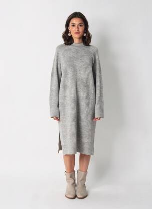 Robe pull tissage chiné manches longues gris KAFFE femme