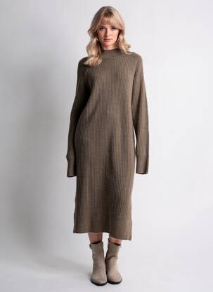 Robe pull tissage chiné manches longues vert KAFFE femme