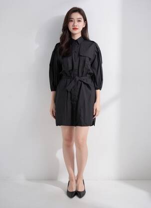 Robe courte manches 3/4 manches 3/4 noir NÜ femme