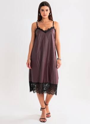 Robe mi-longue col v fines bretelles rouge LE COMPTOIR DES QUARTIERS femme