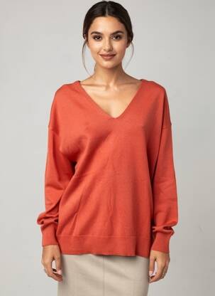Pull col v manches longues orange COMPAÑIA FANTASTICA femme