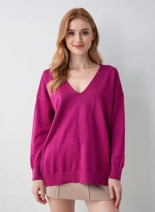 Pull col v manches longues rose COMPAÑIA FANTASTICA femme