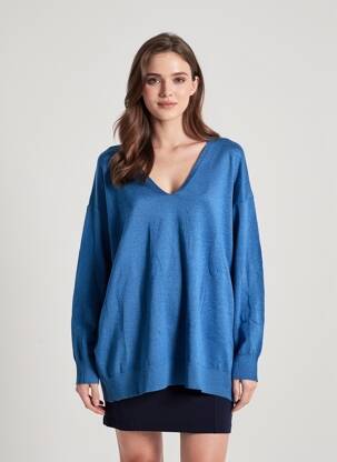Pull col v manches longues bleu COMPAÑIA FANTASTICA femme