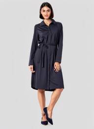 Robe mi-longue manches longues manches longues bleu BASE LEVEL femme