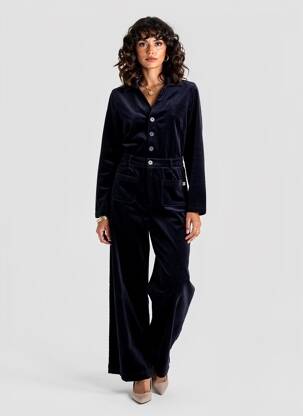 Combi-pantalon fermeture boutonnée sur le devant manches longues bleu SURKANA femme