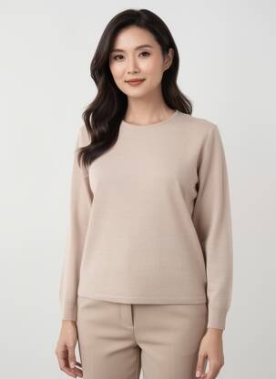 Pull coupe cintrée manches longues beige GEVANA femme