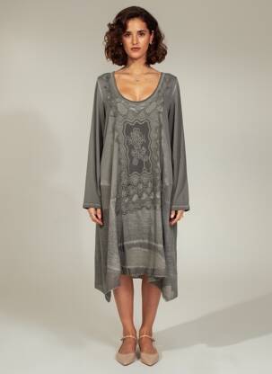 Robe mi-longue manches longues manches longues gris YOEK femme