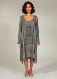 Robe mi-longue manches longues manches longues gris YOEK femme