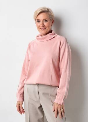 Pull col roulé maille souple et aérée manches longues rose BARBARA LEBEK femme