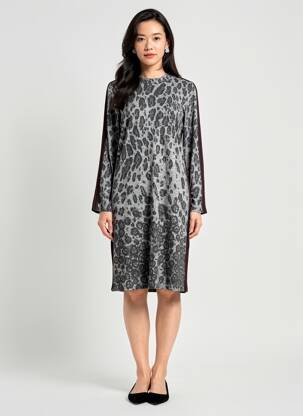 Robe mi-longue manches longues manches longues gris BARBARA LEBEK femme