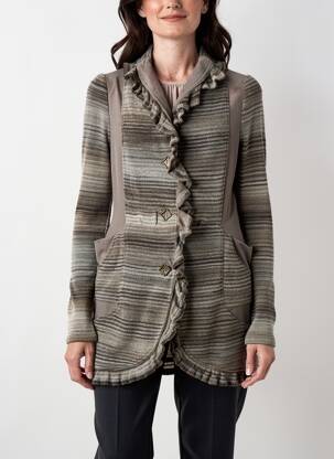 Gilet manches longues col châle gris QUATTRO femme