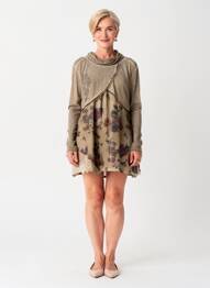 Robe courte imprimé fleurs manches longues marron FRED SABATIER femme