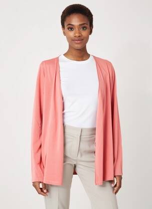 Gilet manches longues col châle rose CECIL femme