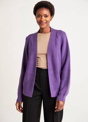 Gilet manches longues col châle violet GEISHA femme