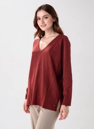 Pull tissage chiné manches longues marron SCHOOL RAG femme