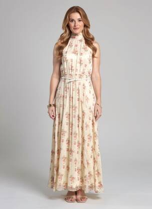 Robe longue imprimé fleurs sans manche beige MAX MARA femme