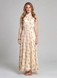 Robe longue imprimé fleurs sans manche beige MAX MARA femme