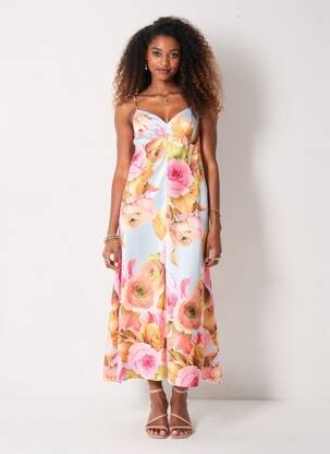 Robe longue imprimé fleurs sans manche rose MILVA.MI femme