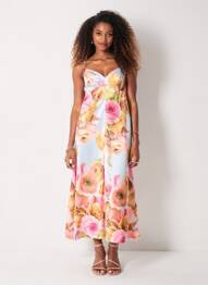 Robe longue imprimé fleurs sans manche rose MILVA.MI femme