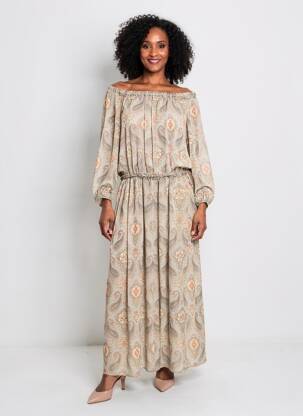 Robe longue imprimé fantaisie manches longues gris MAX MARA femme