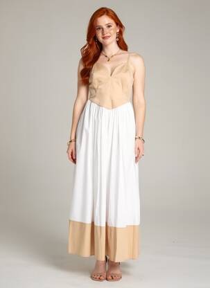 Robe longue sans manche sans manche beige MILVA.MI femme