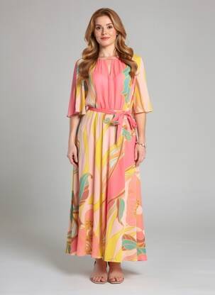 Robe longue imprimé fantaisie manches 3/4 orange PENNYBLACK femme