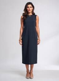 Robe mi-longue fermeture zippée au dos manches courtes noir MAX MARA femme