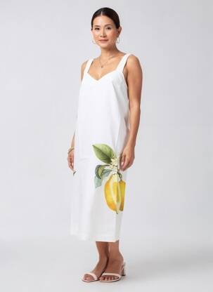 Robe mi-longue imprimé fantaisie sans manche blanc SPORTMAX femme
