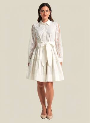 Robe mi-longue manches longues manches longues blanc MILVA.MI femme