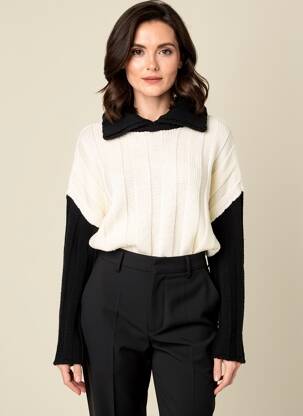 Pull col v manches longues beige PIER ANTONIO GASPARI femme