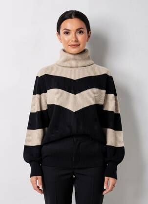 Pull col roulé tissage côtelé manches longues bleu REPEAT femme