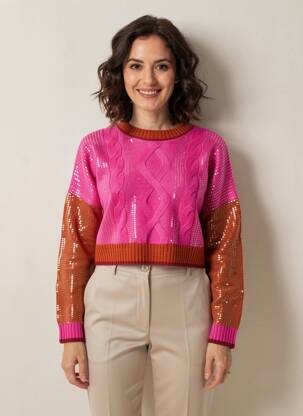 Pull col rond manches longues rose PENNYBLACK femme