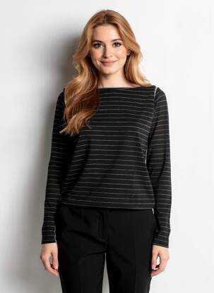 Pull col bateau manches longues noir PIER ANTONIO GASPARI femme