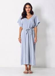 Robe longue manches courtes manches courtes bleu MAISON ANJE femme