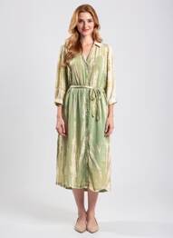 Robe mi-longue imprimé fantaisie manches longues vert MKT STUDIO femme
