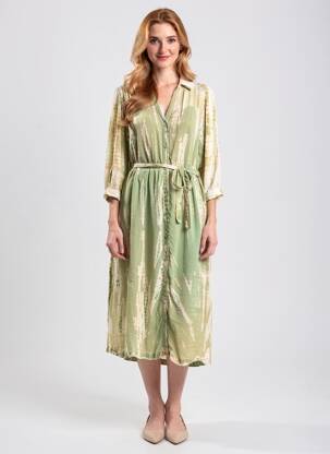 Robe mi-longue imprimé fantaisie manches longues vert MKT STUDIO femme