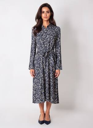 Robe mi-longue imprimé fantaisie manches longues bleu HARRIS WILSON femme