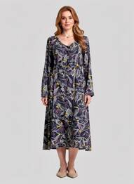 Robe mi-longue imprimé fantaisie manches longues bleu WHITE STUFF femme