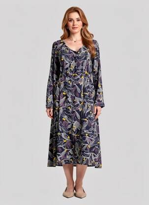 Robe mi-longue imprimé fantaisie manches longues bleu WHITE STUFF femme