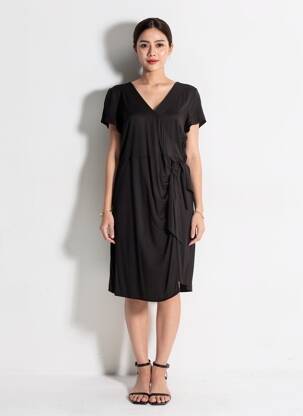 Robe mi-longue manches courtes manches courtes noir LOLA ESPELETA femme