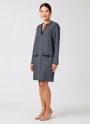 Robe mi-longue imprimé fantaisie manches longues bleu LA FEE MARABOUTEE femme