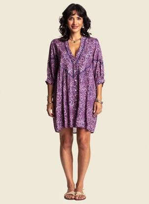 Robe courte manches 3/4 manches 3/4 bleu ORFEO femme