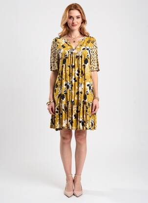 Robe courte coupe évasée manches courtes jaune LOLA ESPELETA femme