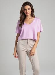 T-shirt col v manches courtes violet ABSOLUT CASHMERE femme